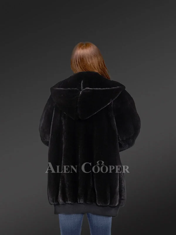 Mid Length Mink Coat with Hood For An All-Time Modish Look - Image 4