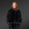 Mid Length Mink Coat with Hood for Women