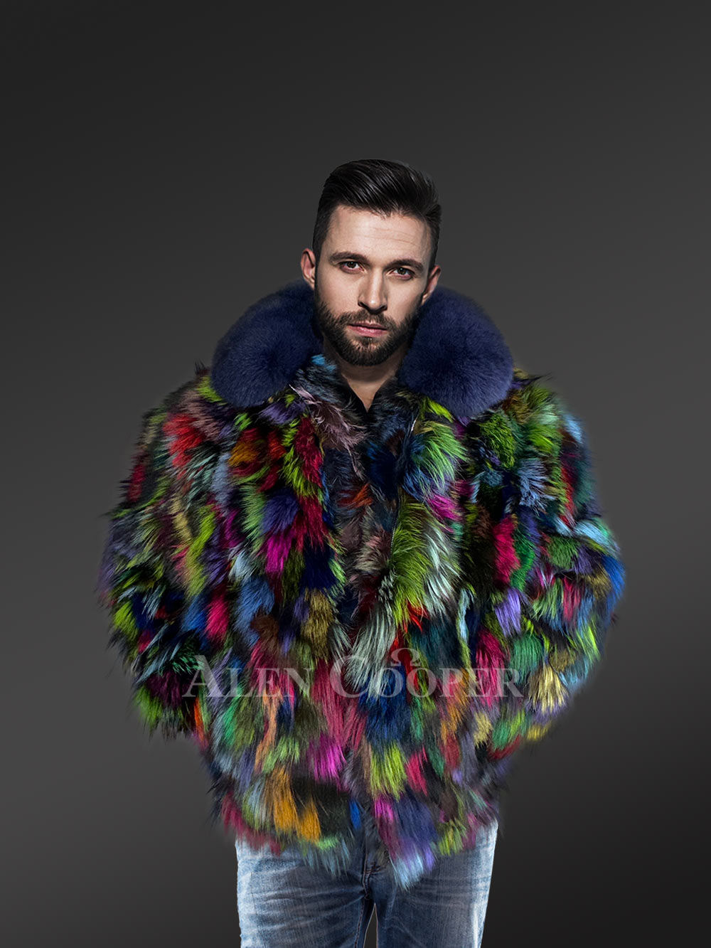 Multi Color Fox Fur Bomber Jacket