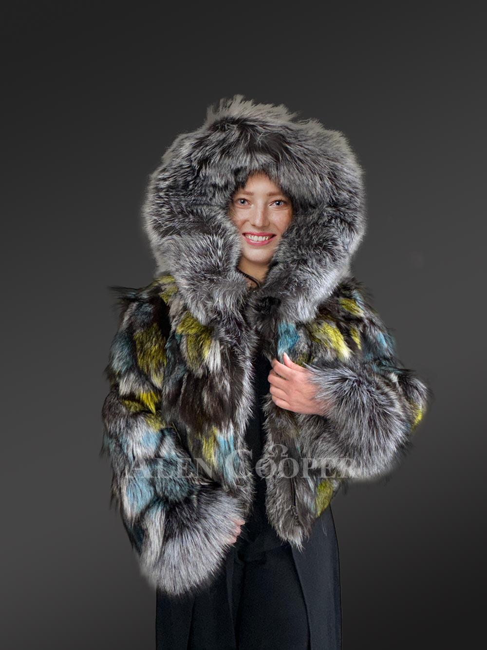 Silver Fox Fur Crop Jacket with Hood