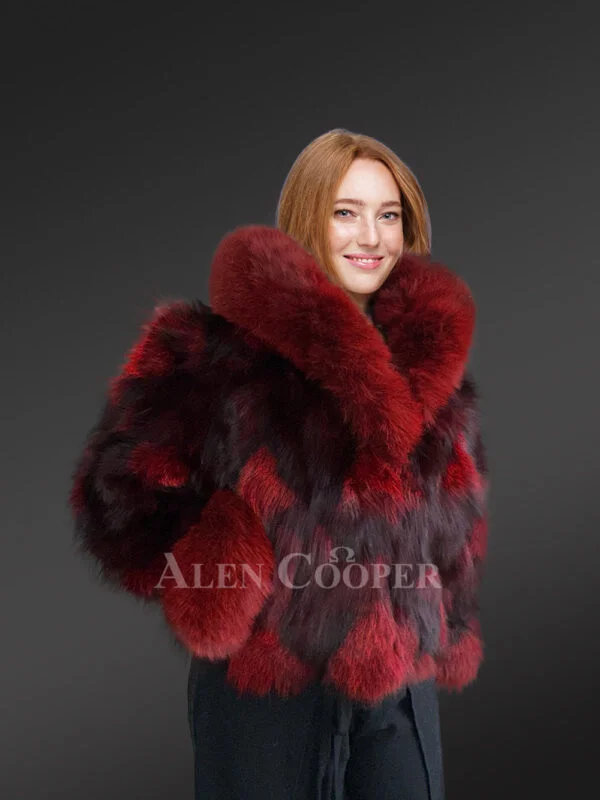 Womens Dual Tone Crop Jacket with A Stylish Hood, Frontline And Accentuated Cuffs - Image 4