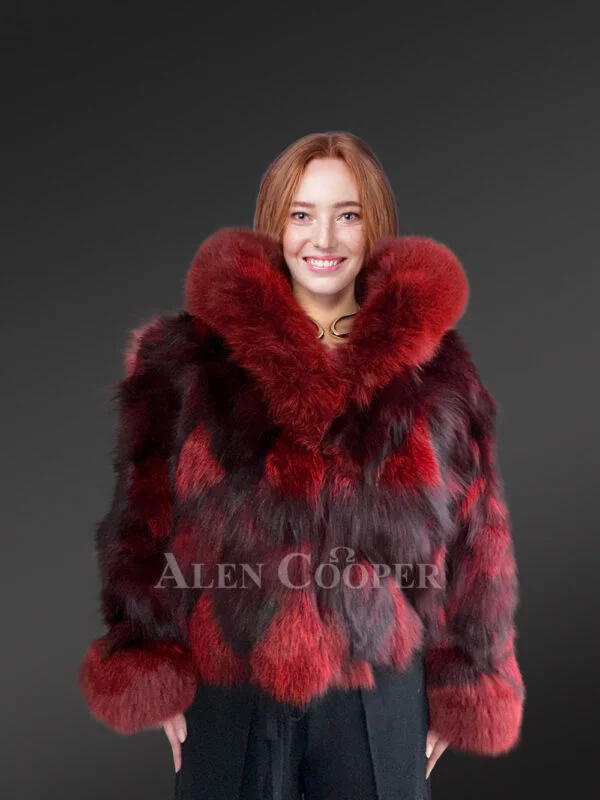 Womens Dual Tone Crop Jacket with A Stylish Hood, Frontline And Accentuated Cuffs - Image 3