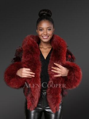 Womens Dual Tone Crop Jacket with A Stylish Hood, Frontline And Accentuated Cuffs