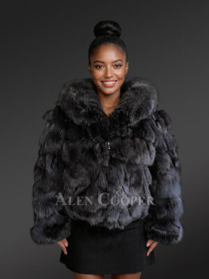 Womens Fox Fur Crop Jacket with Hood for Warmth and Fashion