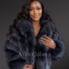 Womens Fox Fur Crop Jacket with Hood