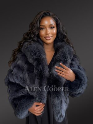 Womens Fox Fur Crop Jacket with Hood
