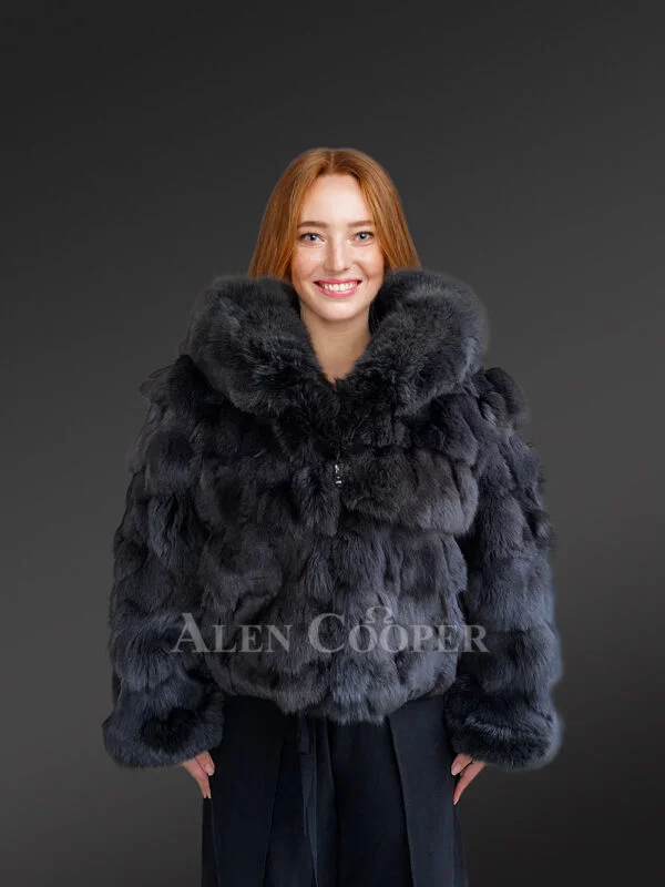 Womens Fox Fur Crop Jacket with Hood for Warmth and Fashion - Image 6