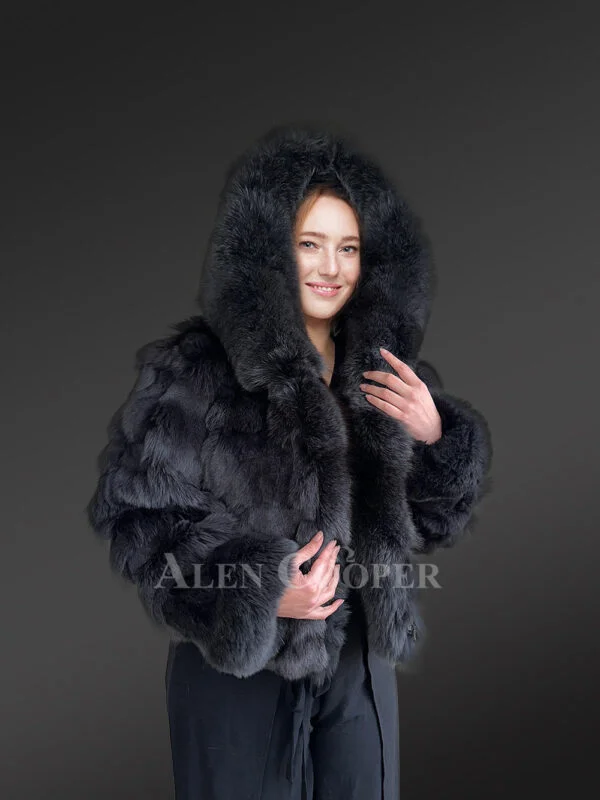 Womens Fox Fur Crop Jacket with Hood for Warmth and Fashion - Image 7