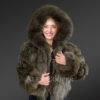 Womens Green Fox Fur Bomber Jacket