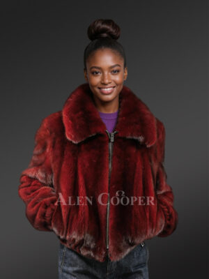 Womens Red Mink Bomber Jacket – Look Ravishing & Stay Warm