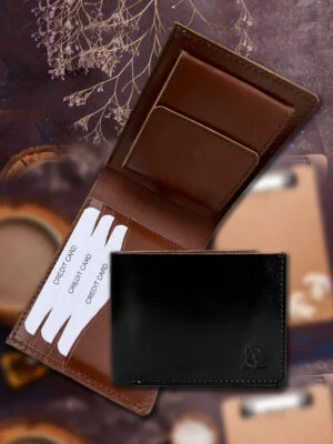 Dual Toned Premium Leather Wallet 101-Black-Tan-S
