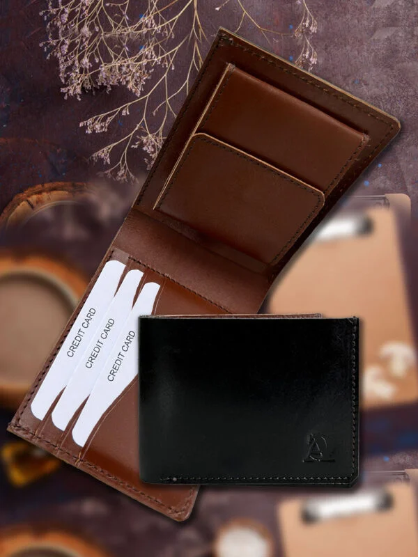 Dual Toned Premium Leather Wallet 101-Black-Tan-S