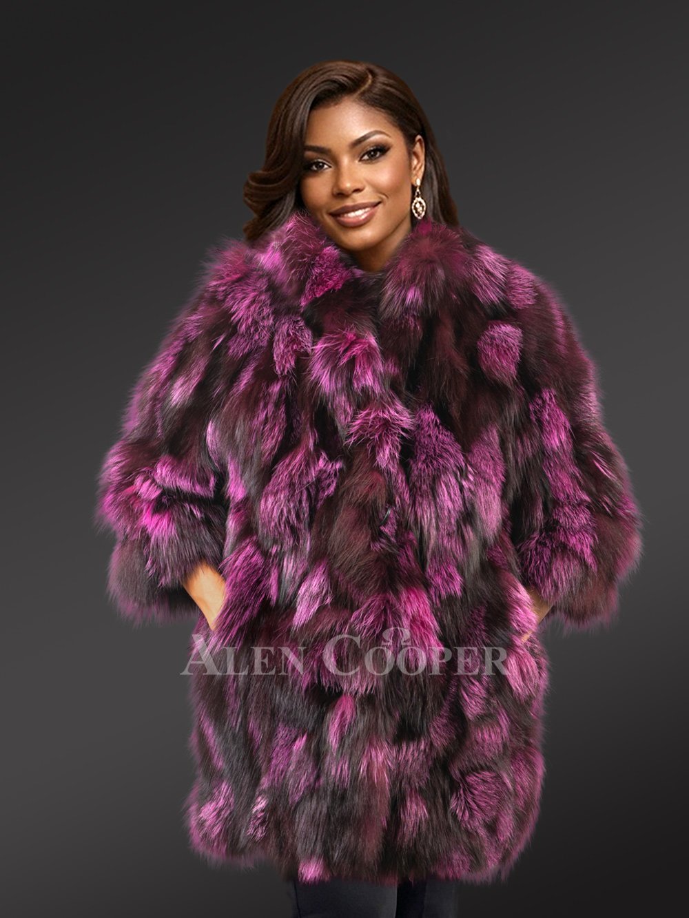 Womens Colorful Fox Fur Coat