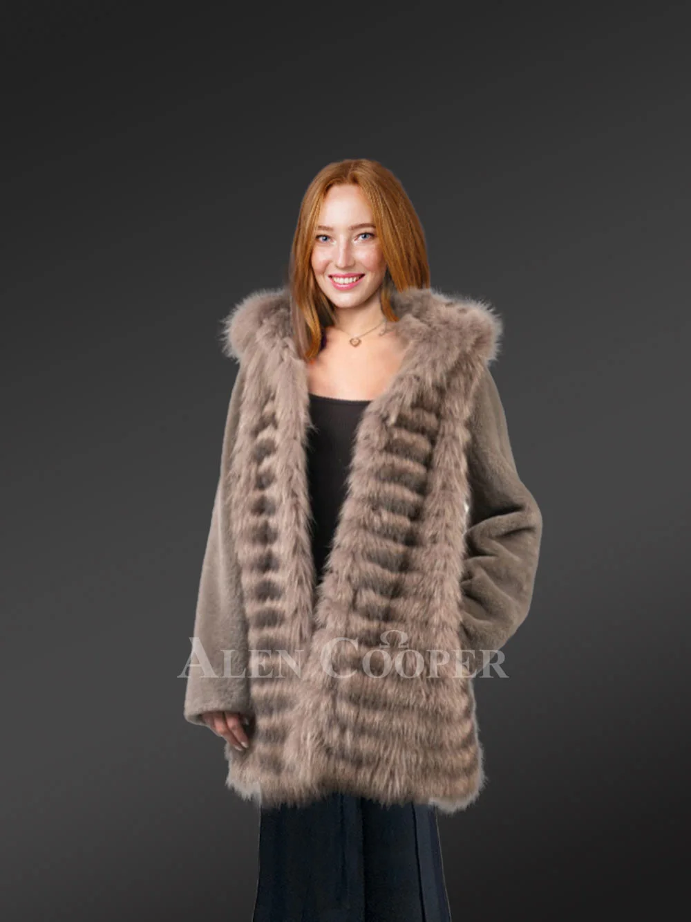 Womens Fusion Fur Coat in Brown