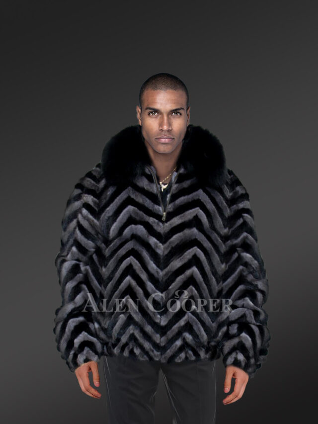 Mens Two Tone Mink Bomber Jacket - Exuding an Opulent Comfy Vibe