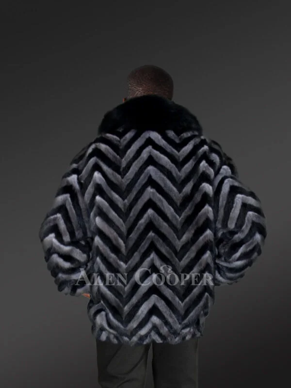 Mens Two Tone Mink Bomber Jacket - Exuding an Opulent Comfy Vibe - Image 2