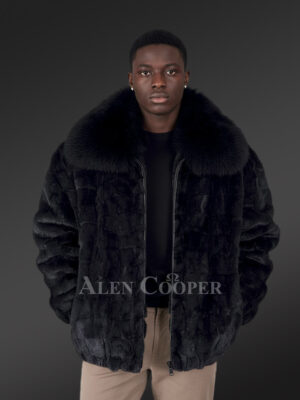Mens Dark Grey Mink Bomber with Fox Fur Collar – Be a Trendsetter