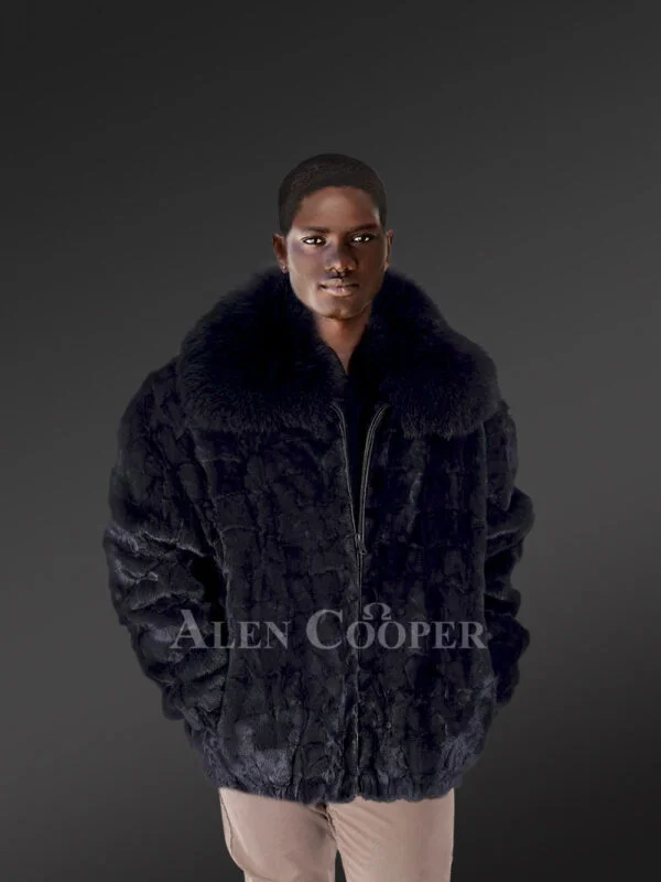 Mens Dark Grey Mink Bomber with Fox Fur Collar – Be a Trendsetter
