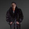 Men's Diamond Mink Section Pea Coat with Fox Collar