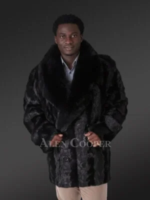 Mens Mink Pea Coat with Fox Fur Lapel – Classy Looks with Comfort
