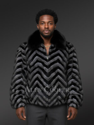 Mens Two Tone Mink Bomber Jacket - Exuding an Opulent Comfy Vibe