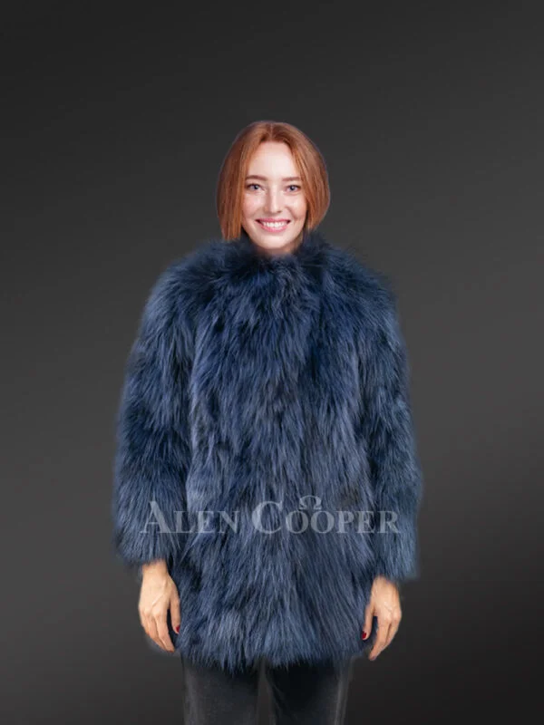Womens Navy Raccoon Coat to Look Ravishing & Stay Comfortable - Image 2