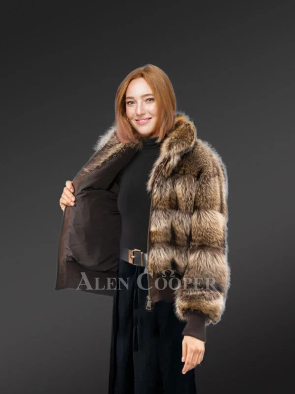 Womens Crop Bomber of Raccoon for A High-Fashion Look - Image 2