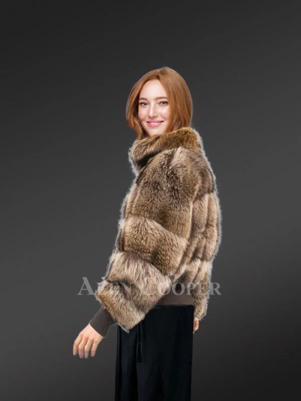 Womens Crop Bomber of Raccoon for A High-Fashion Look - Image 3