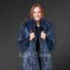 Womens Navy Raccoon Coat