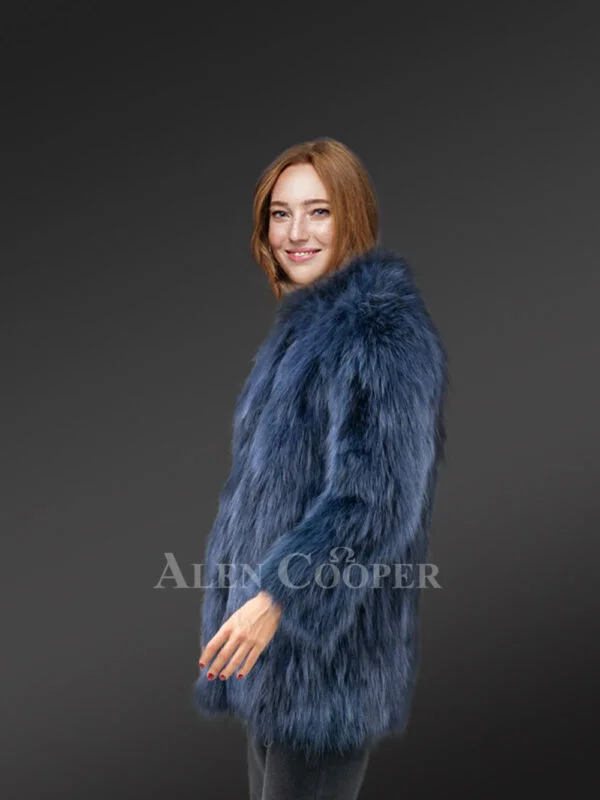 Womens Navy Raccoon Coat to Look Ravishing & Stay Comfortable - Image 3