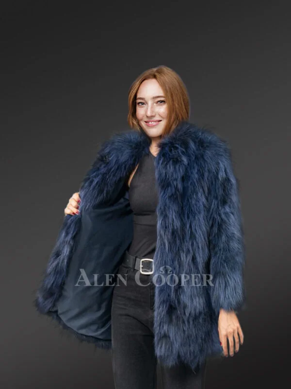 Womens Navy Raccoon Coat to Look Ravishing & Stay Comfortable - Image 4