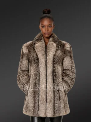毛皮 グレースコンチネンタル 短丈 ファージャケット フォックス ラインストーン Women's Silver Fox Fur Coat