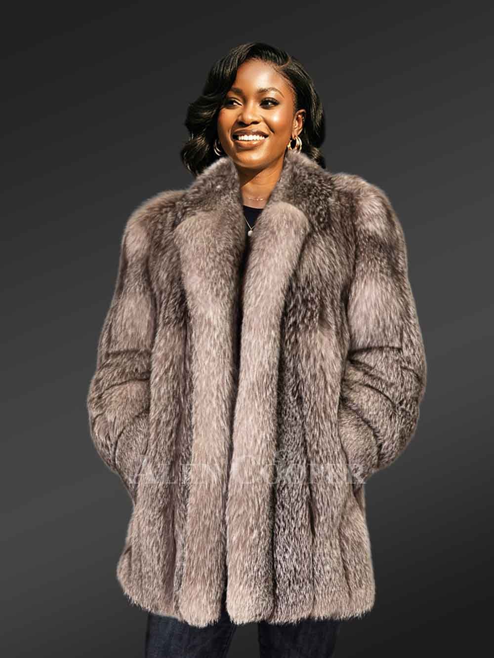Womens Silver Fox Fur Coat