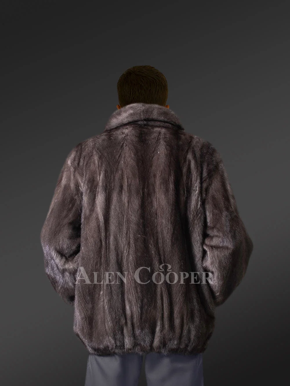 Men s Blue Iris Mink Bomber Jacket