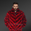 Men's Chinchilla Square Section Dyed Red Bomber Jacket