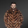Men's Chinchilla Square Section Dyed Whisky Bomber Jacket