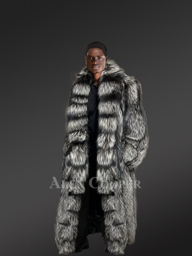 Mens Long Silver Fox Coat with Frontline for High Fashion Looks
