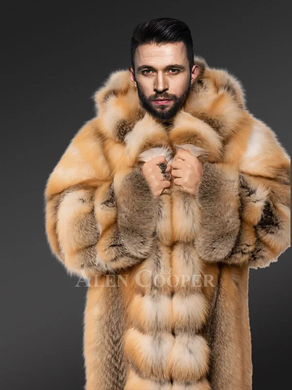 Red Fox Fur Tuxedo Coat Flaunting a Flamboyant Look for Men - Image 11