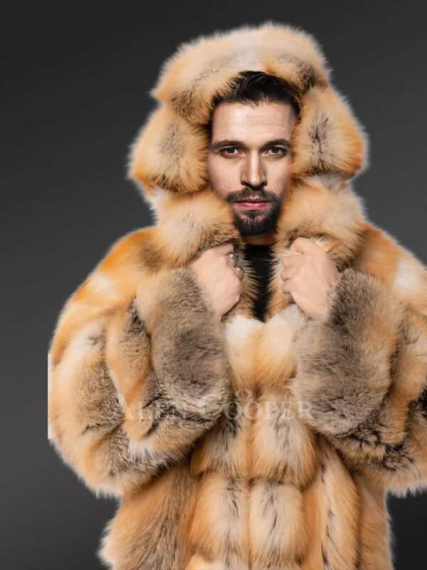 Red Fox Fur Tuxedo Coat Flaunting a Flamboyant Look for Men - Image 10