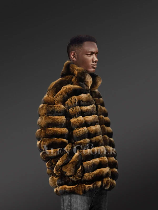 Mens Rex Rabbit Bomber Jacket with Turtleneck Collar - Image 4
