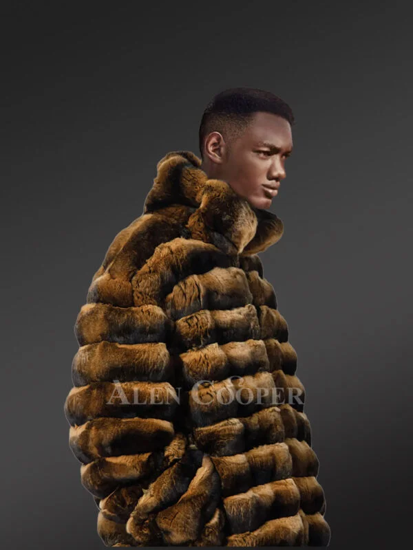 Mens Rex Rabbit Bomber Jacket with Turtleneck Collar - Image 5