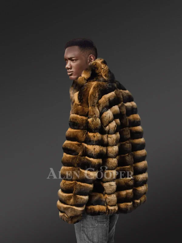 Mens Rex Rabbit Bomber Jacket with Turtleneck Collar - Image 3