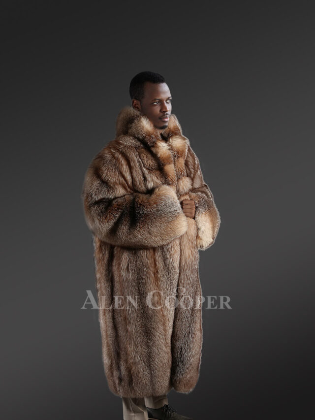 Mens Crystal Fox Trench Coat – Perfect Fusion of Elegance & Cozy Warmth