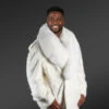 Mens Mink Pea Coat with Fox Fur Collar