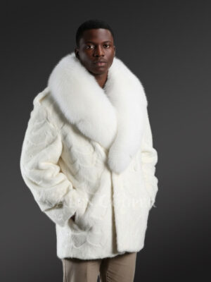 Mens Mink Pea Coat with Fox Fur Collar- A Classic Comfy Warm Wear
