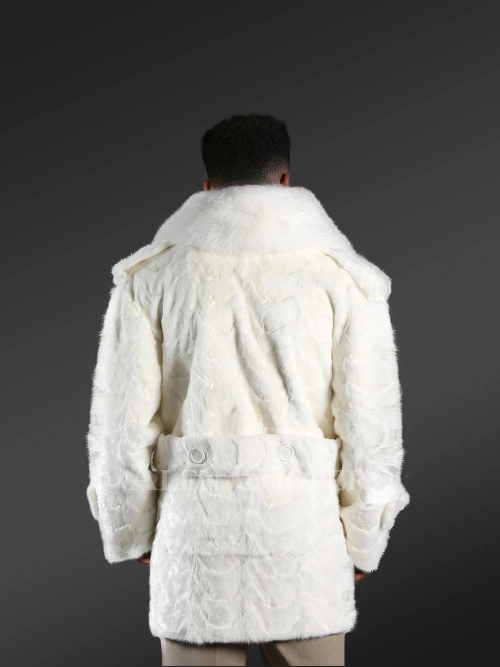 Mens Mink Pea Coat with Fox Fur Collar- A Classic Comfy Warm Wear - Image 4