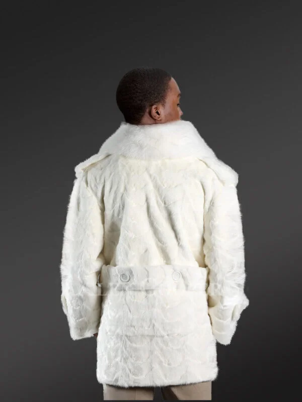 Mens Mink Pea Coat with Fox Fur Collar- A Classic Comfy Warm Wear - Image 3