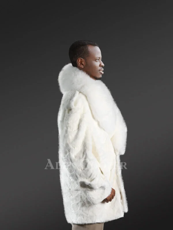 Mens Mink Pea Coat with Fox Fur Collar- A Classic Comfy Warm Wear - Image 2