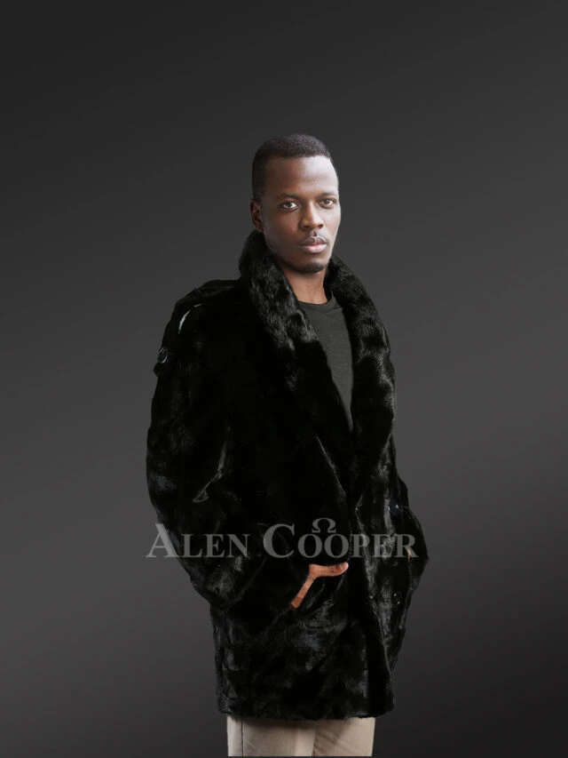 Mens Black Mink Pea Coat – Look Suave Effortlessly