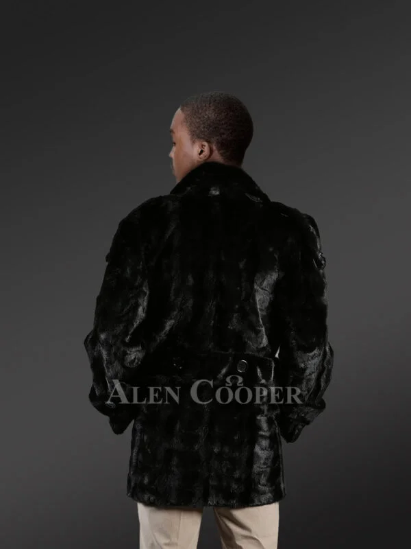 Mens Black Mink Pea Coat – Look Suave Effortlessly - Image 3